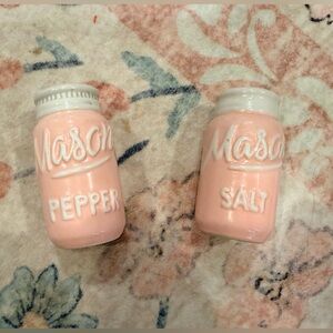 Pink Mason Jar Salt & Pepper Shakers - Ceramic Set